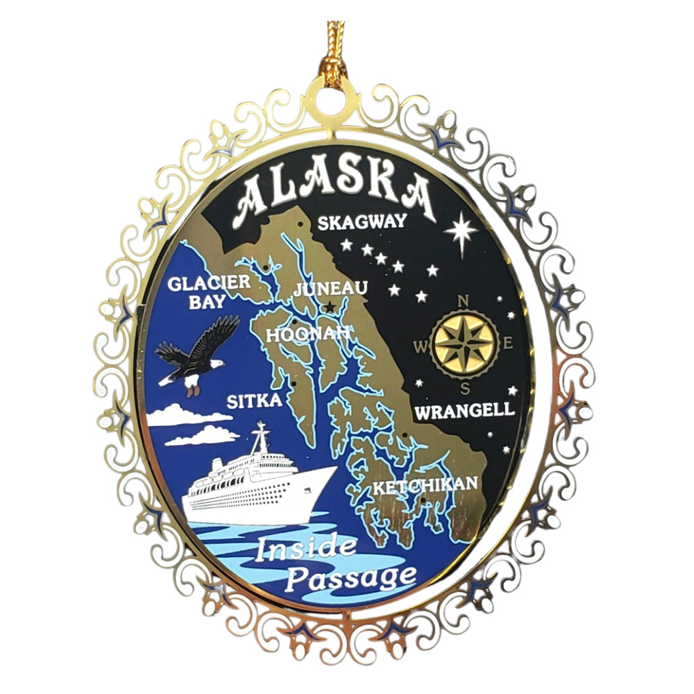 Alaska Inside Passage Brass Ornament Skagway Juneau Glacier Bay Ketchikan Sitka